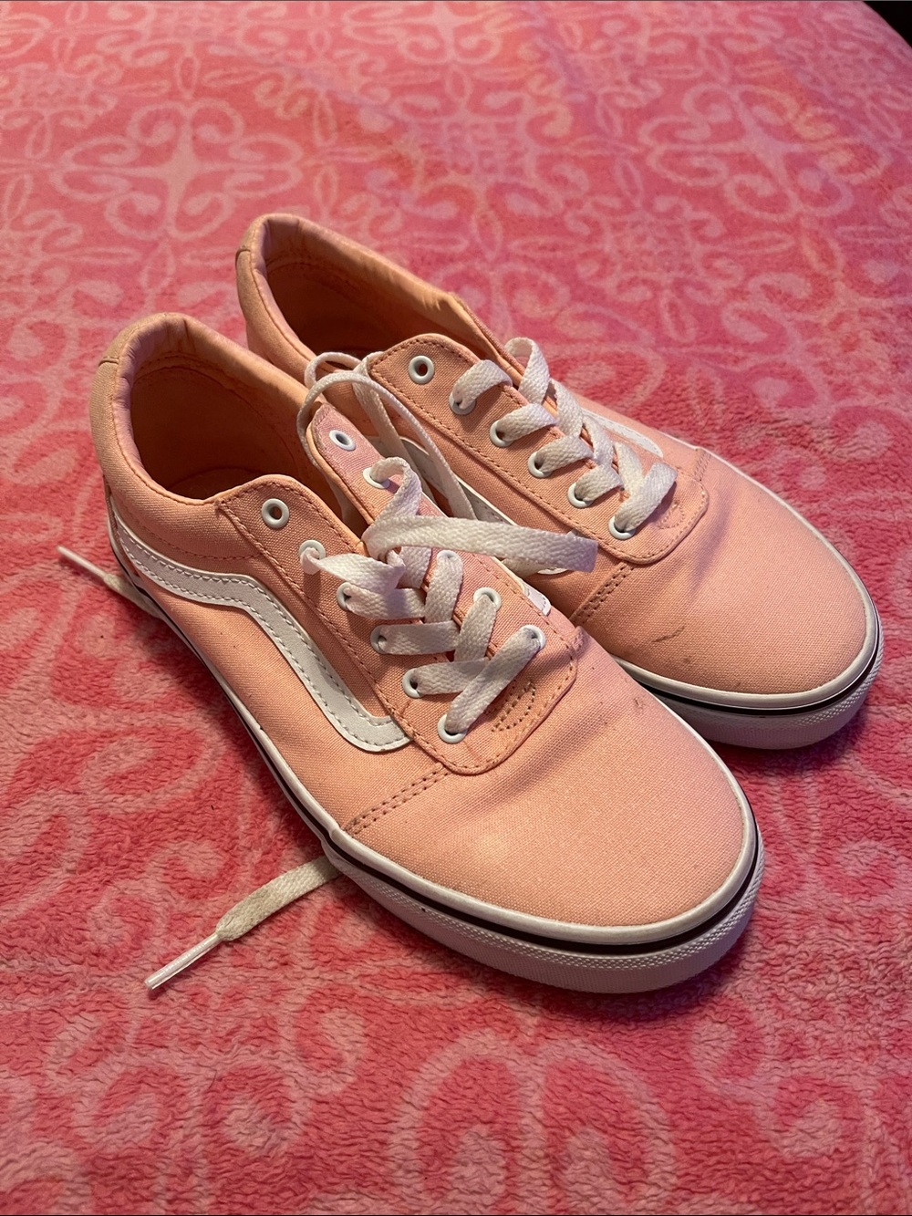 Vans Peach Canvas Low-Top Sneakers with White Side Stripe